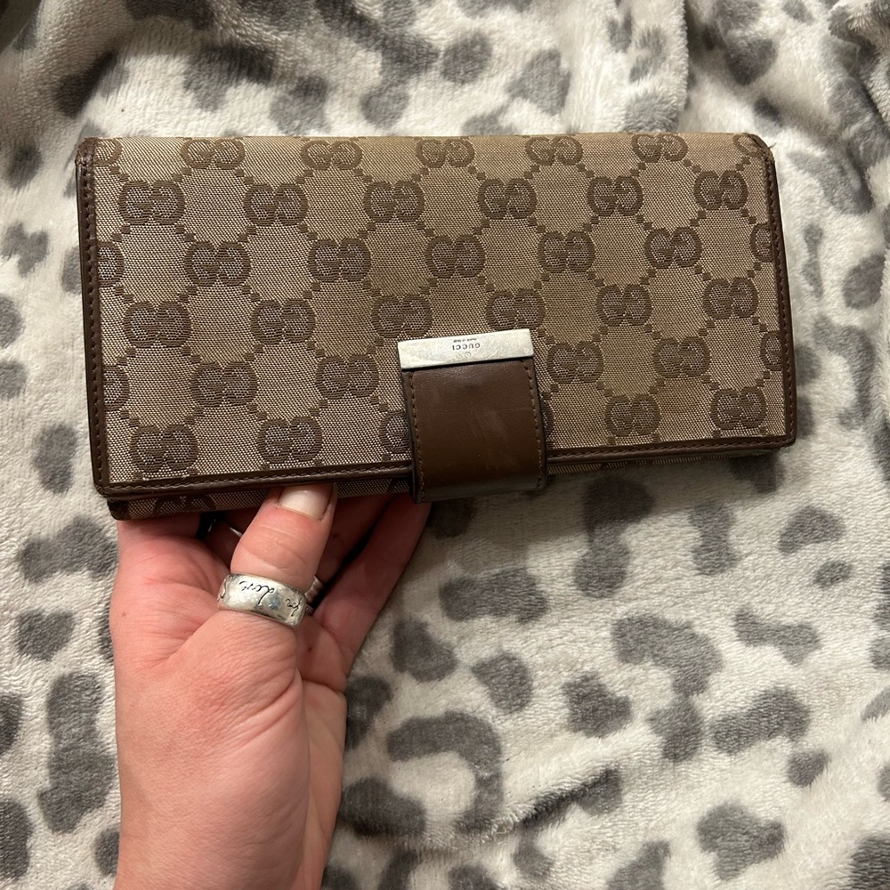Gucci Tan and Brown Monogram Wallet